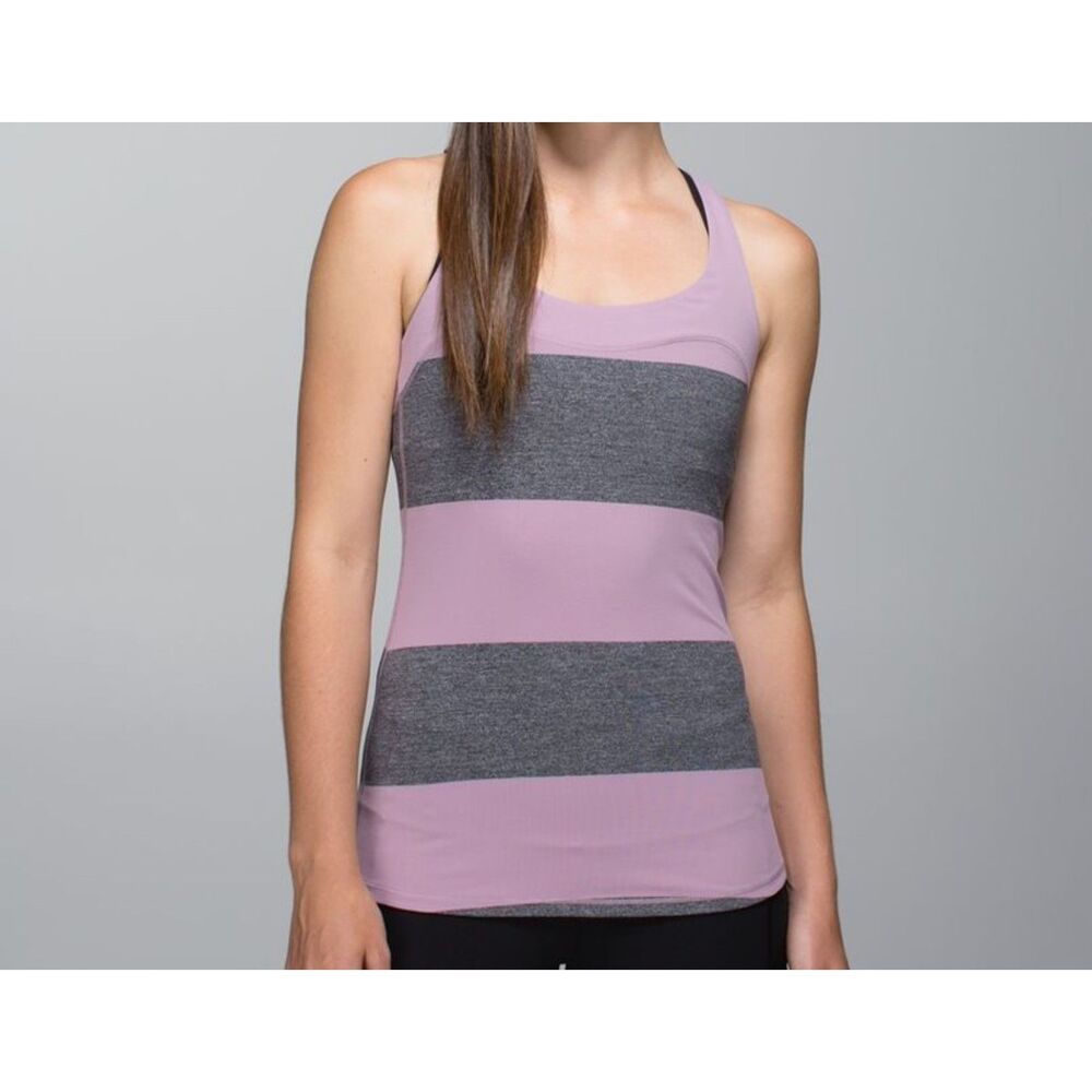 Lululemon Run: First Base Stripe Mauvelous Heathered Tank Black/Mauvelo Size 6
